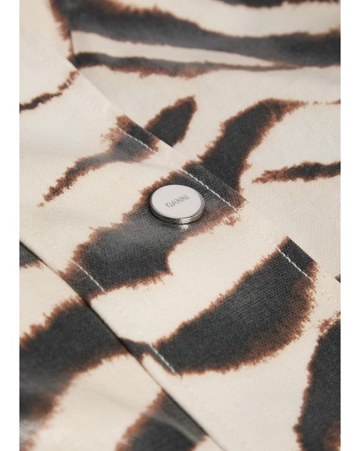 Ganni White Zebra-Print Laminated Barn Jacket