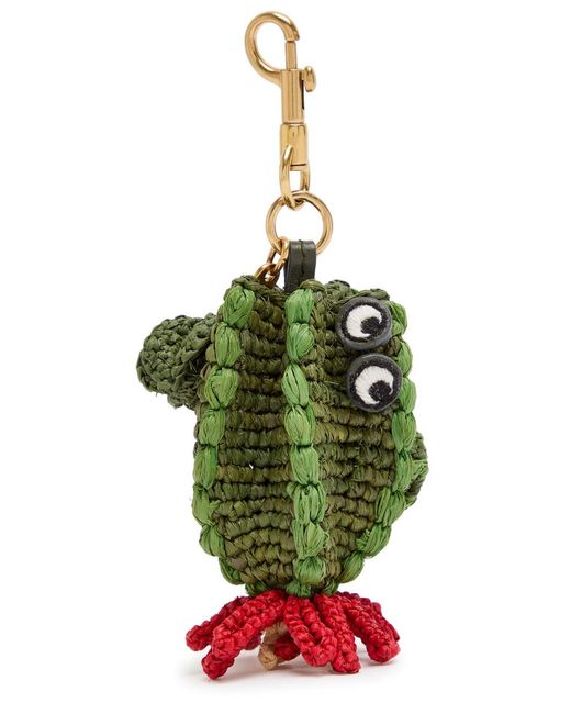 Anya Hindmarch Green Cactus Raffia And Leather Bag Charm