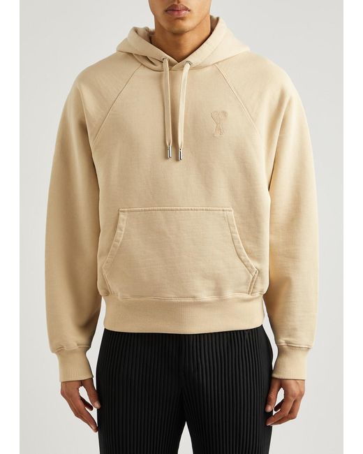 AMI Natural Logo Hooded Stretch-cotton Sweatshirt for men