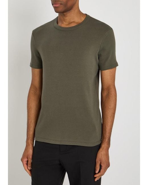 Tom Ford Green Logo-Appliquéd Stretch-Cotton T-Shirt for men