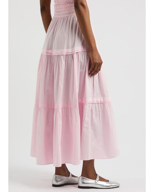 LoveShackFancy Pink Phia Tiered Cotton Maxi Skirt