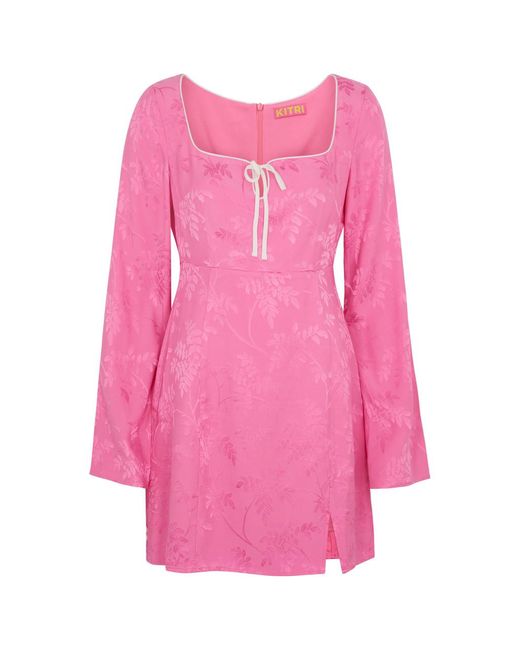 Kitri Pink Elspeth Floral-jacquard Mini Dress