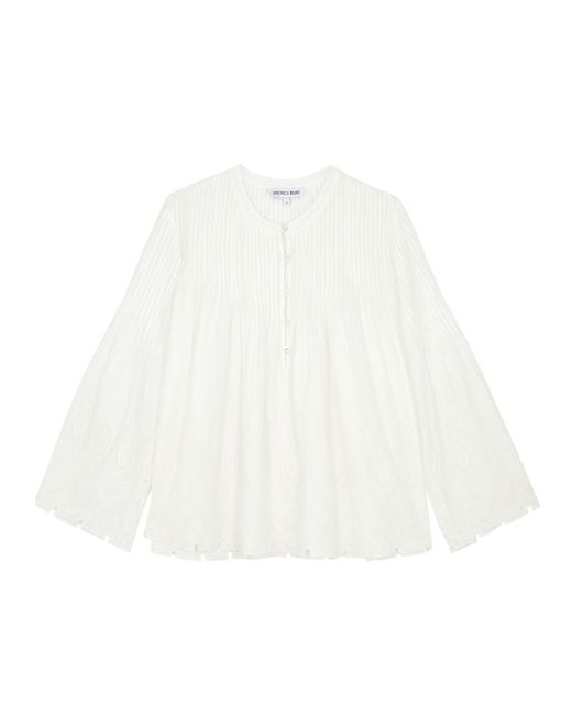 Veronica Beard White Quimby Embroidered Cotton Blouse