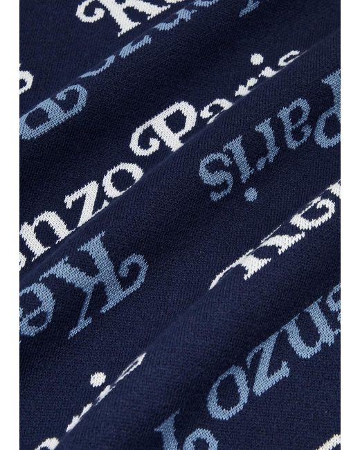 KENZO Blue Logo-intarsia Cotton-blend Jumper for men