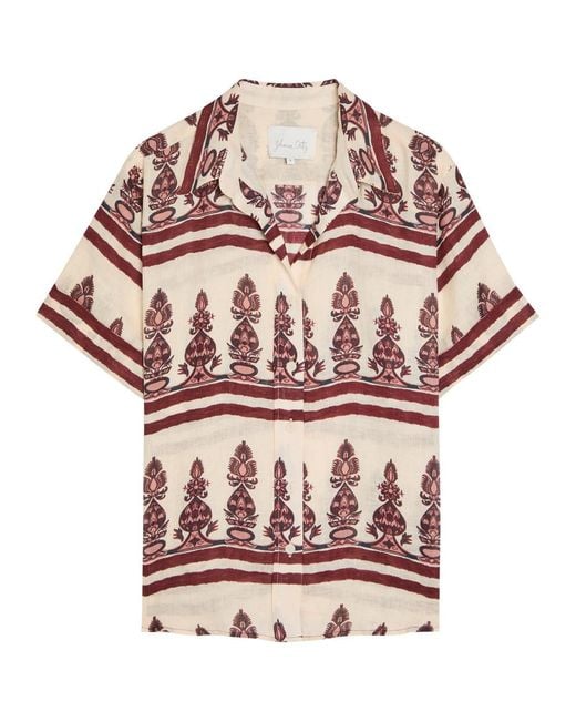 Johanna Ortiz Pink La Creciente Printed Linen Shirt