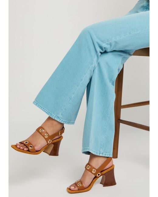 Chloé Brown Janis 80 Eyelet-Embellished Leather Sandals