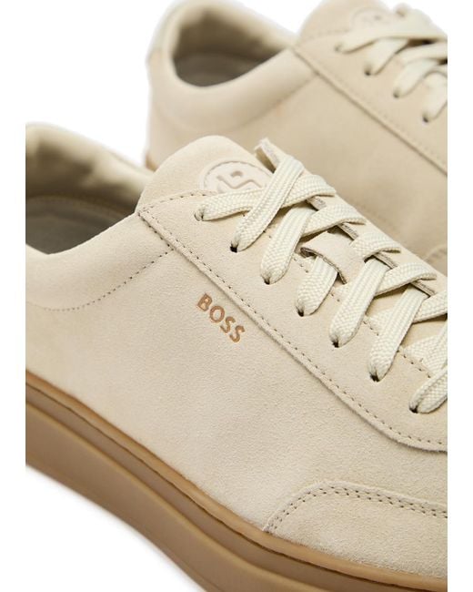 Boss Natural Kieran Leather-Trim Suede Sneakers for men