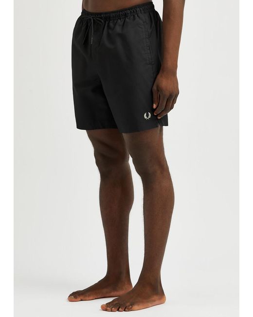 Fred Perry Black Logo-Embroidered Shell Swim Shorts for men