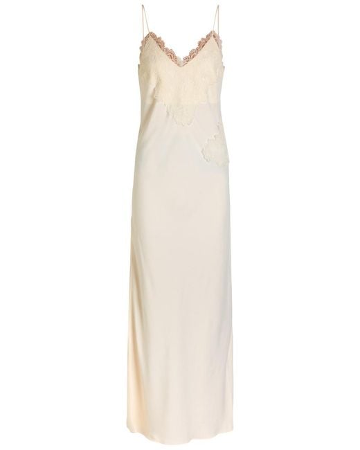Rohe White Lace-Appliquéd Satin Maxi Slip Dress