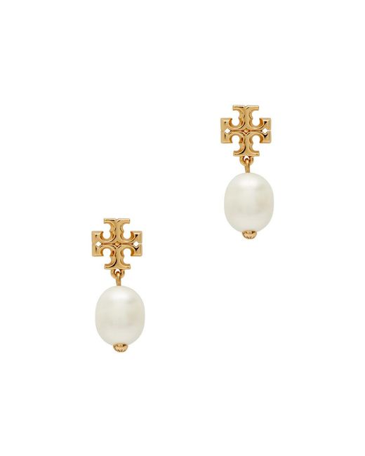 Tory Burch White Kira 18kt -plated Drop Earrings