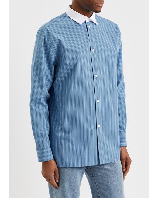 Loewe Blue Striped Logo Cotton-poplin Shirt for men