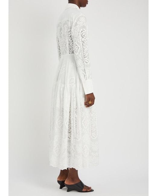 Erdem White Floral-Embroidered Cotton Maxi Shirt Dress