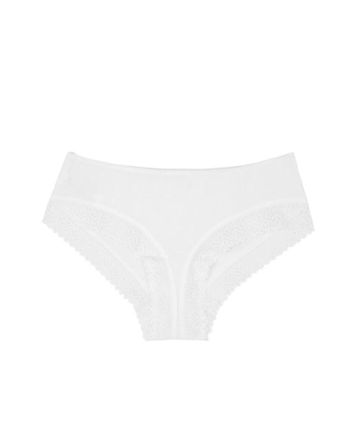 Simone Perele White Eugenie Ribbed Lace-trimmed Briefs