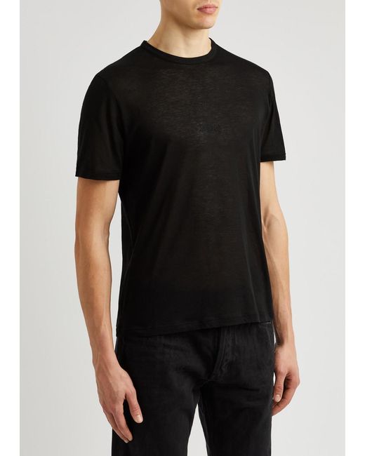 Saint Laurent Black Logo-embroidered Cotton T-shirt for men