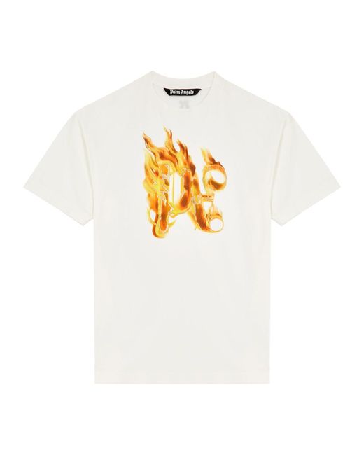 Palm Angels White Burning Printed Cotton T-shirt for men