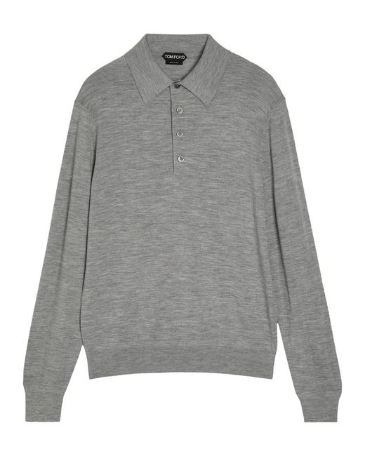 Tom Ford Gray Fine-Knit Wool Polo Jumper for men