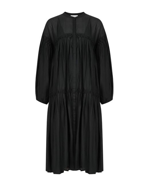 Merlette Black Elysium Tiered Cotton Midi Dress