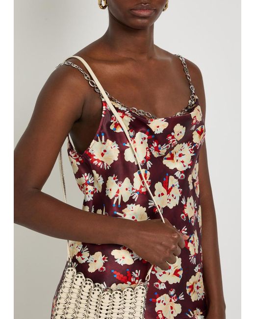 Rabanne Red Floral-Print Metal Detail Silk Blouse