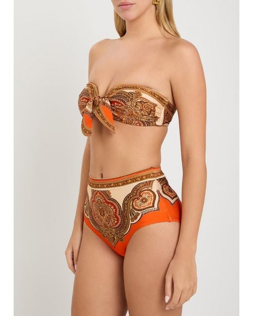 Zimmermann Brown Mahon Patterned Strapless Bikini Top