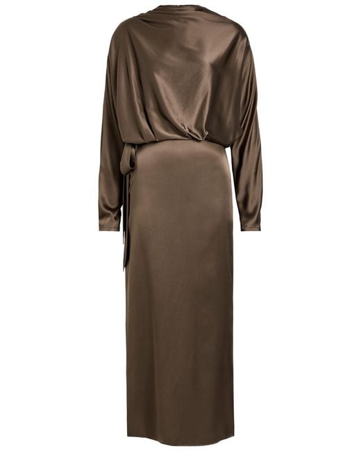 Staud Brown Phoebe Draped Stretch-Silk Dress