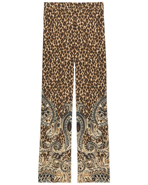 Etro Natural Leopard-Print Straight-Leg Silk Trousers