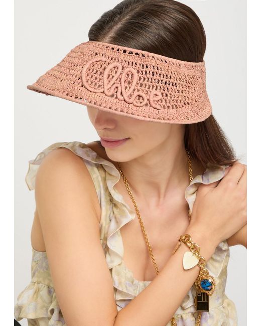 Chloé Pink Chloé Logo-Embroidered Raffia Visor