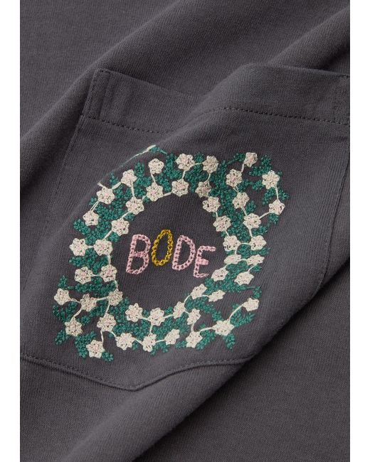 Bode Gray Logo-embroidered Cotton T-shirt for men