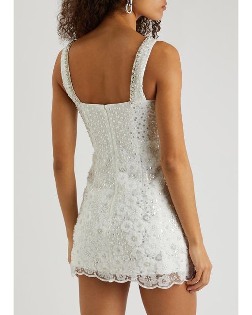 Self-Portrait Sequin & Bead-embellished Tulle Mini Dress, Dress, in White |  Lyst