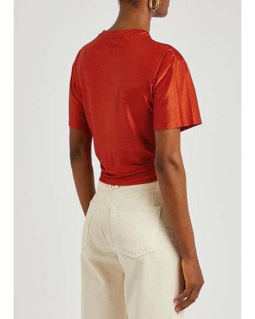 Rabanne Ruched Cropped Stretch-jersey T-shirt in Red | Lyst UK