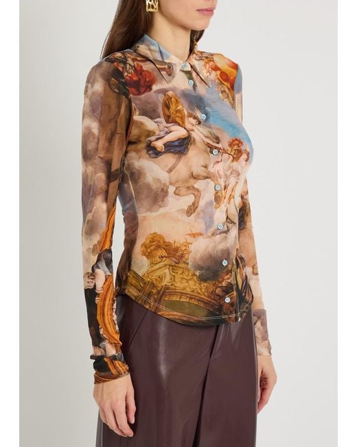 Alice + Olivia Pink Jade Printed Stretch-Mesh Top