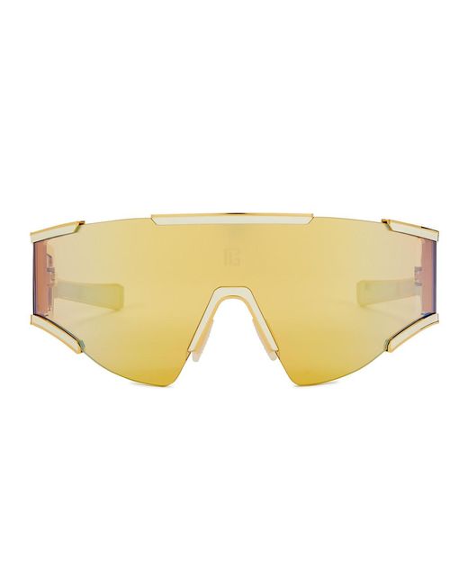 Balmain Yellow Fleche Shield Sunglasses, Sunglasses, Mirrored Lens