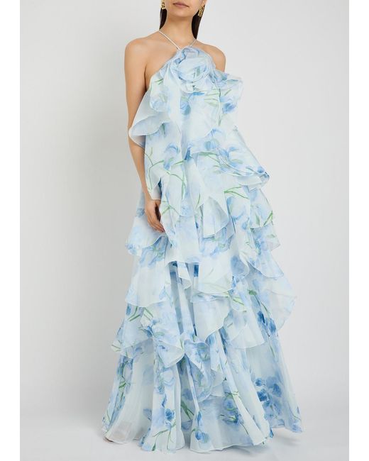 Aje. Blue Pandorea Ruffled Chiffon Maxi Dress