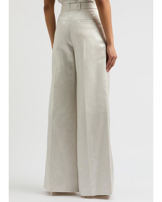 Chloé White Wide-Leg Silk-Lamé Trousers