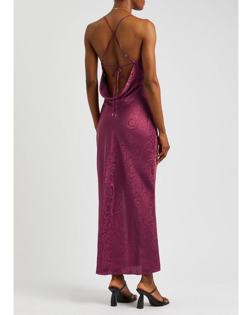 PAIGE Purple Laci Floral-jacquard Silk-satin Maxi Slip Dress