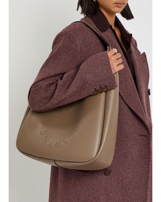 Stella McCartney Brown Logo Large Faux Leather Shoulder Bag