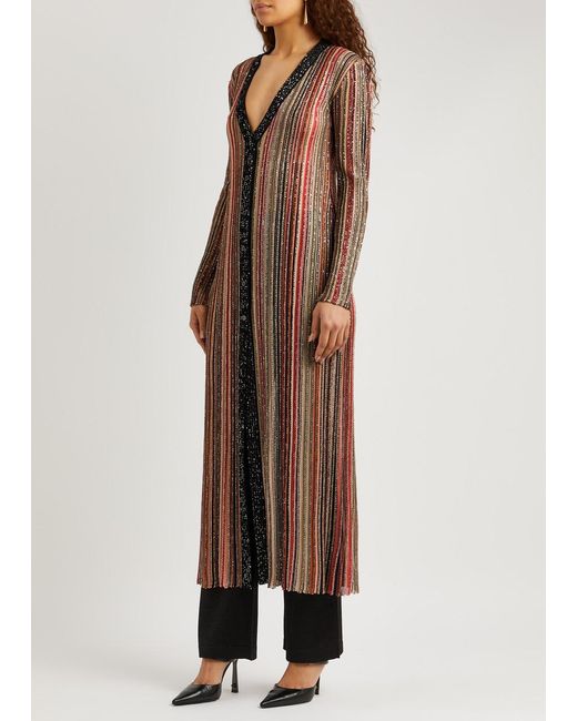 Missoni Brown Striped Sequin-embellished Metallic-knit Cardigan