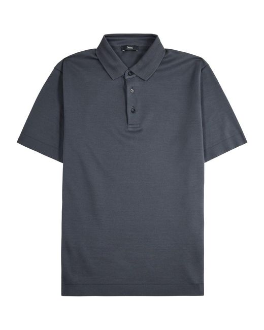 Herno Blue Knitted Cotton Polo Shirt for men