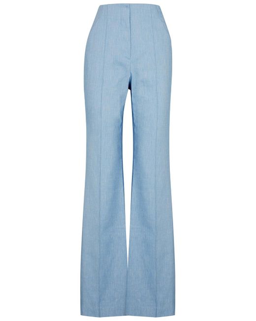 Veronica Beard Blue Komi Flared Linen-blend Trousers