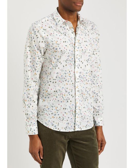 PS by Paul Smith White Floral-print Stretch-cotton Shirt for men