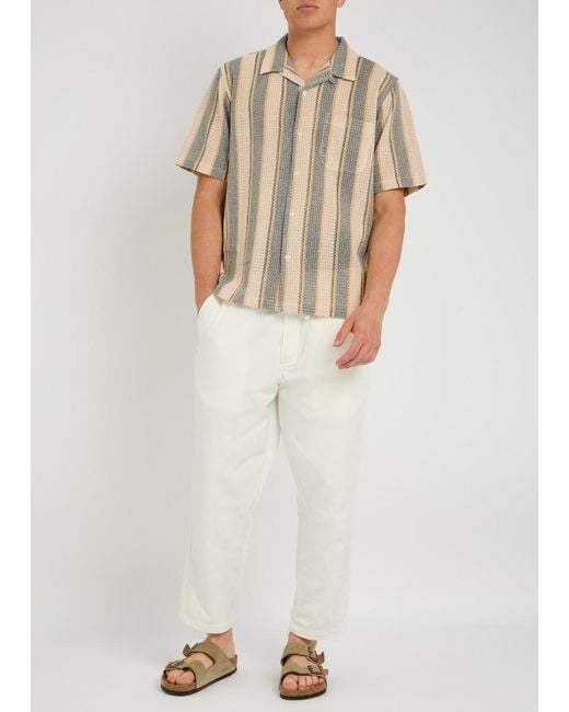 Universal Works Natural Road Striped-Intarsia Cotton-Knit Shirt for men
