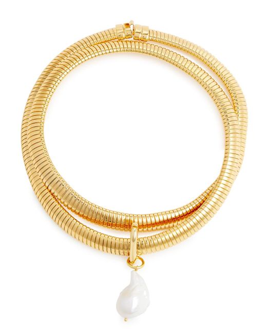 Timeless Pearly Metallic Pearl-embellished 24kt -plated Necklace