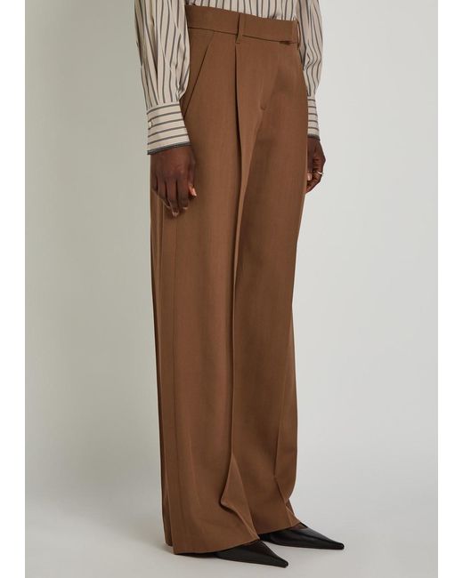 Brunello Cucinelli Brown Tailored Wide-Leg Wool-Blend Trousers
