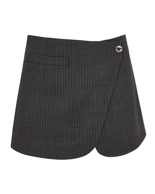 Coperni Black Pinstriped Stretch-Wool Mini Wrap Skirt