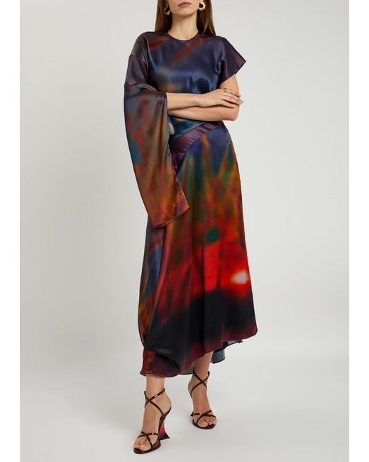 Roksanda Red Alia Draped Silk-Satin Midi Dress