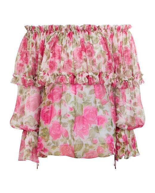 Chloé Pink Floral-Print Silk Top