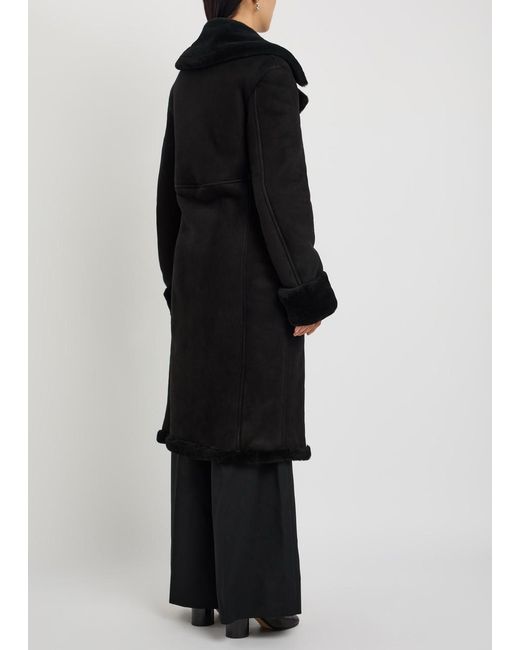 Simone Rocha Black Double-Breasted Shearling Coat