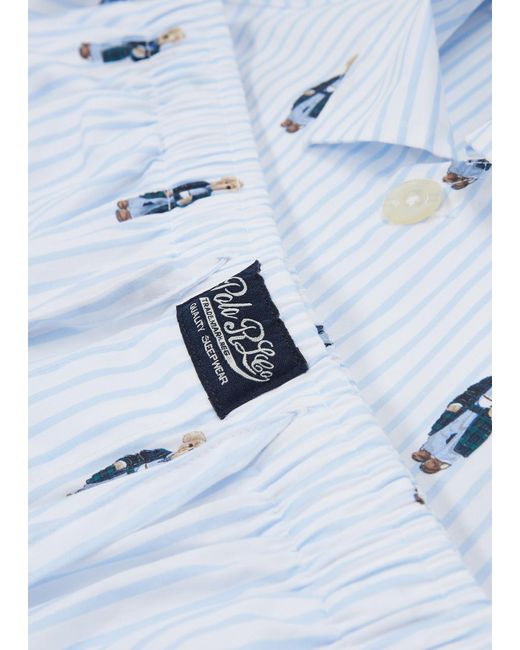 Polo Ralph Lauren Blue Striped Bear-Print Cotton Pyjama Set for men