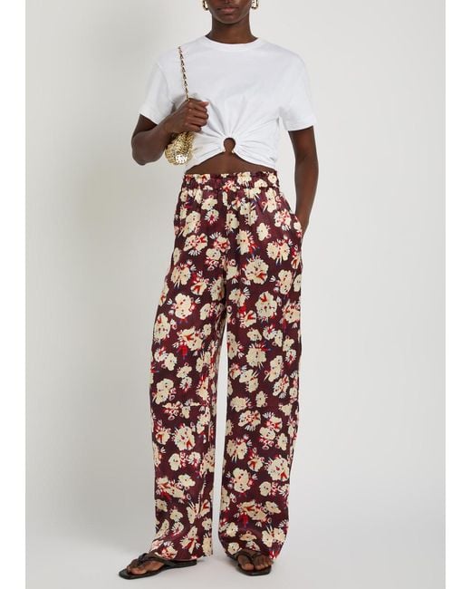 Rabanne Multicolor Floral-Print Wide-Leg Silk Trousers