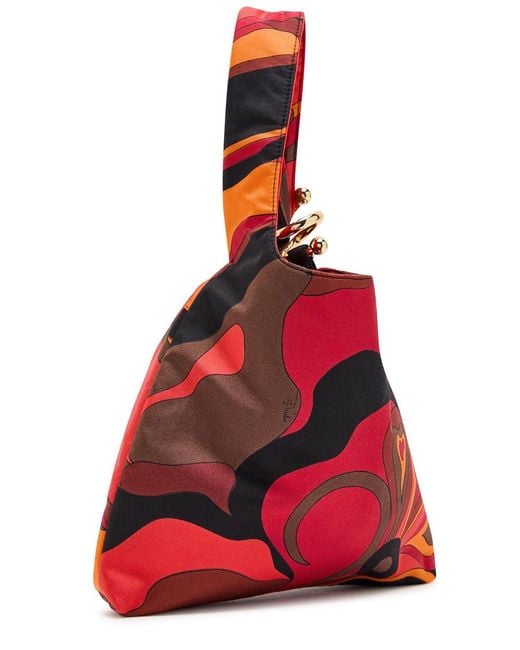 Emilio Pucci Red Emilio Printed Silk-Twill Top Handle Bag