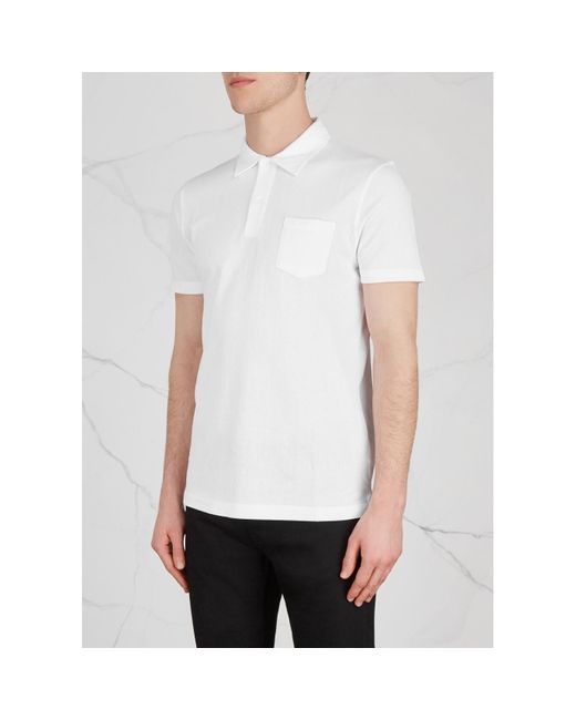 Sunspel White Riviera Cotton-Mesh Polo Shirt for men